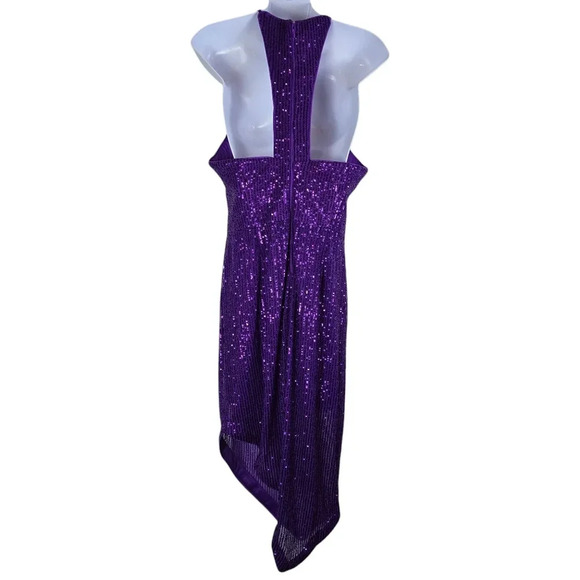 ToccinxRTR Design Collective Purple Party Sequin Asymmetrical Halter Dress Size8 - Picture 6 of 16